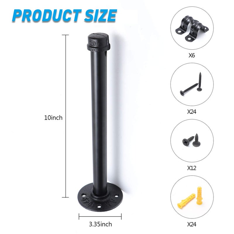 Home TZH 3/4" Industrial Black Iron Pipe Shelf Brackets, Rustic Wall Mounted DIY Shelving Brackets Hanging Custom Pipe Brackets for Floating Shelves(6, 10") - Image 2